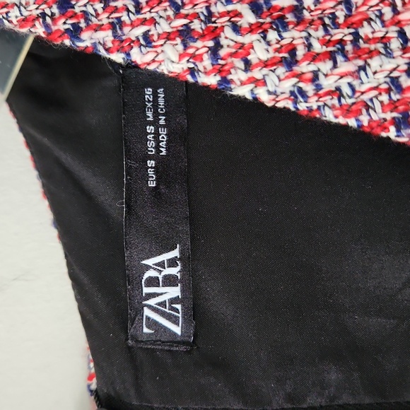 ZARA | Iconic Red Navy Raw Edge Tweed Pinafore Shift Dress red navy sz S - Picture 5 of 6